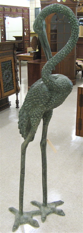 Appraisal: PATINATED BRONZE GARDEN CRANE cast in standing pose with head