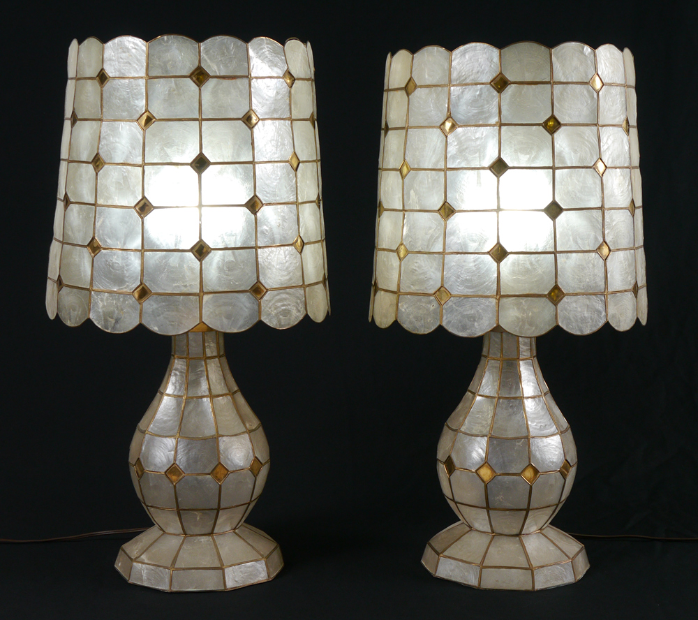 Appraisal: PAIR CAPIZ SHELL TABLE LAMPS Each with capiz shell bases