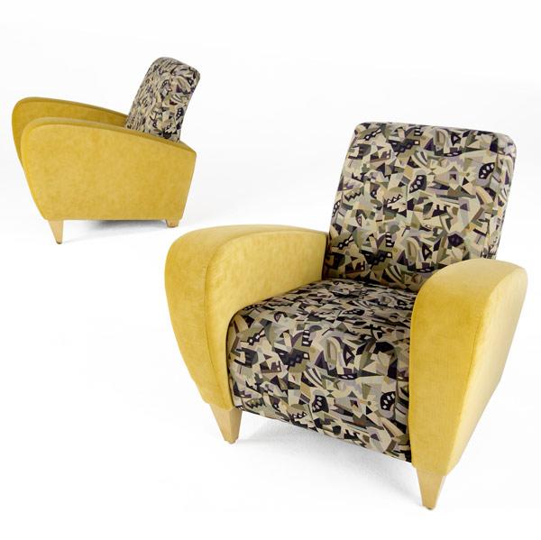 Appraisal: ART DECO Pair of lounge chairs upholstered in golden velvet