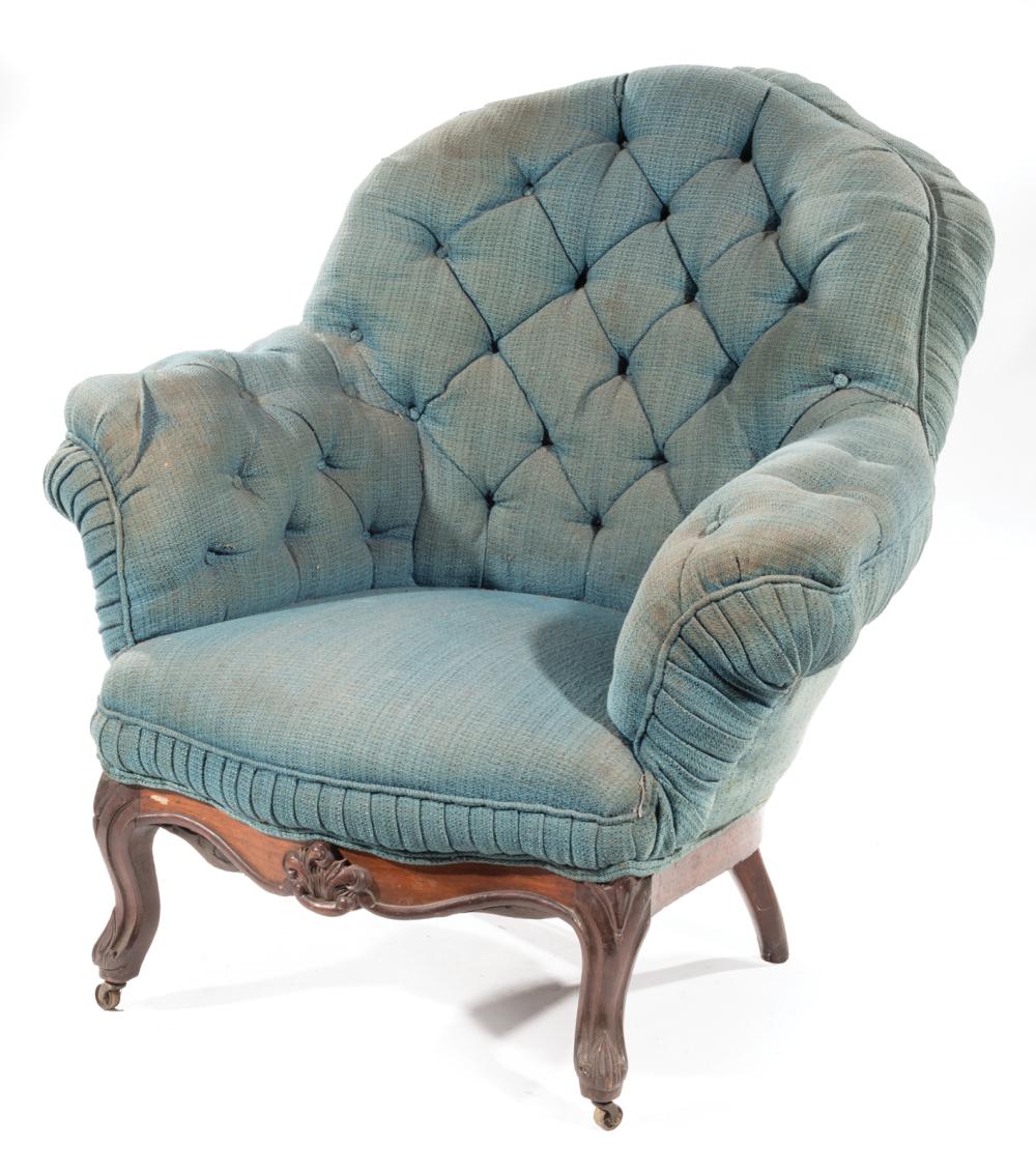 Appraisal: American Rococo-Style Bergere of Ample Proportions early th c blue