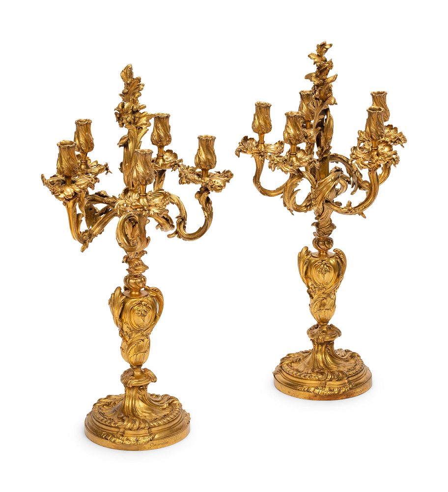 Appraisal: A Pair of Napoleon III Gilt Bronze Five-Light Candelabra A