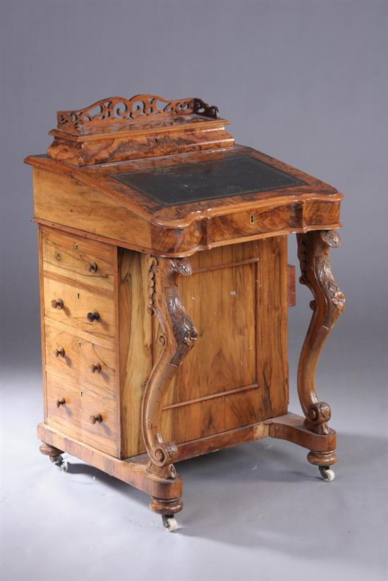 Appraisal: VICTORIAN ROCOCO REVIVAL BURLED WALNUT DAVENPORT th century with original