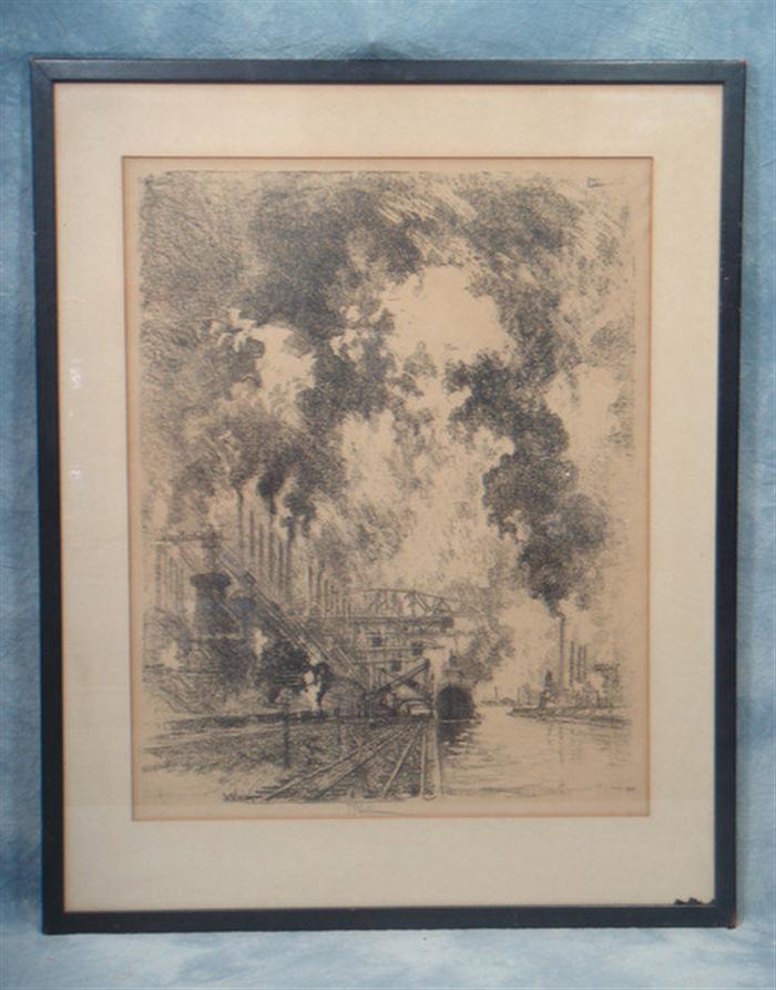 Appraisal: Joseph Pennell American - b w lithograph Train Tracks Along