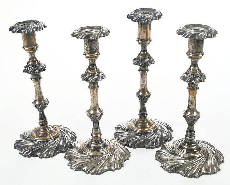 Appraisal: Set of Four Old Sheffield Silver Candlesticks English mid to