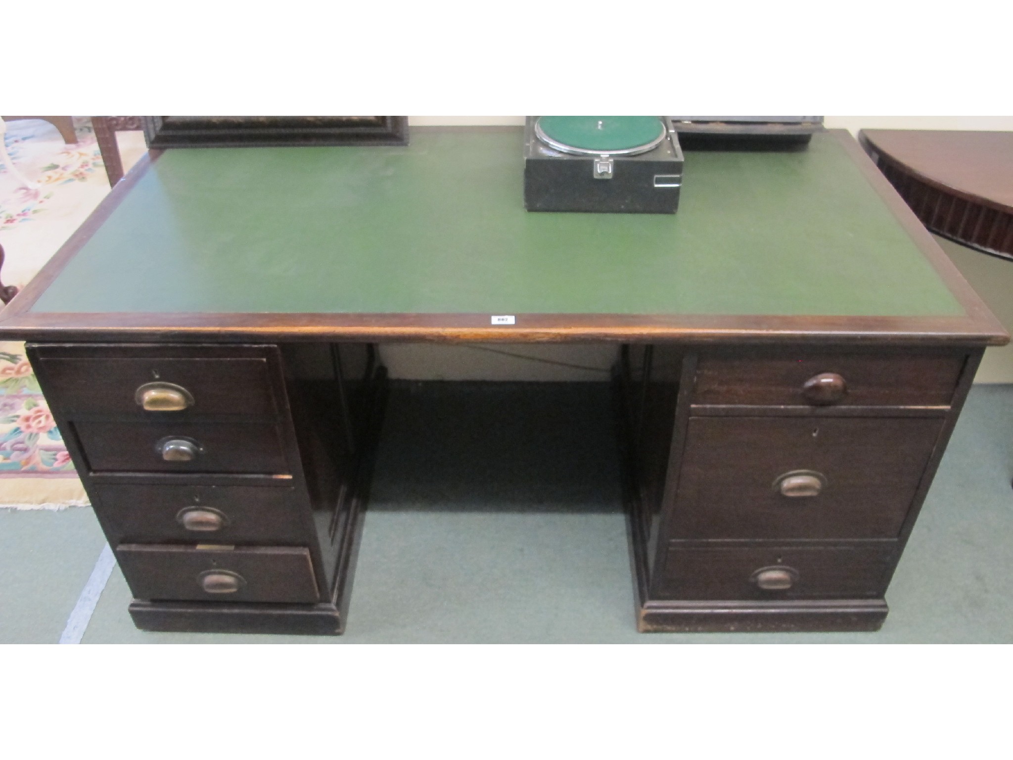 Appraisal: Mahogany pedestal desk with green leather top