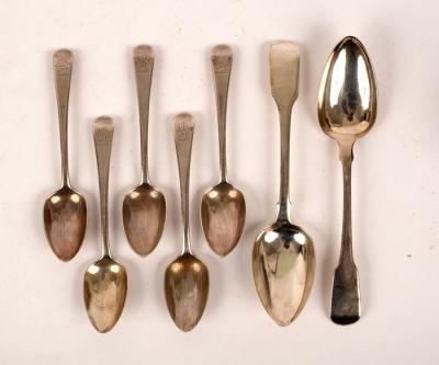 Appraisal: Five George III silver dessert spoons JW London crested and