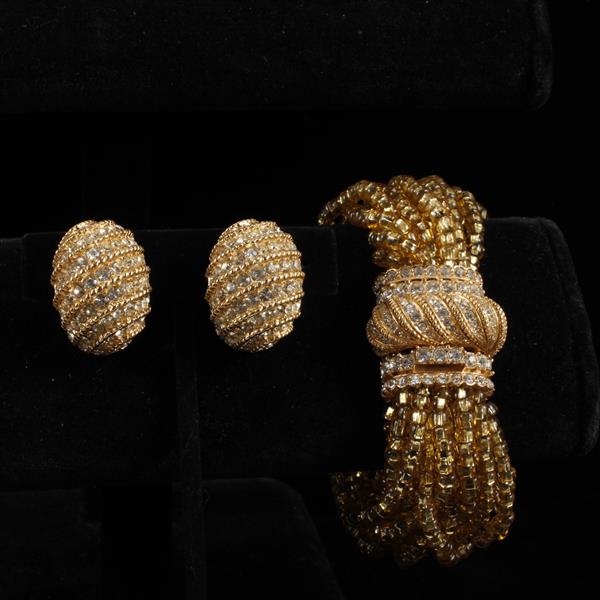 Appraisal: Ciner Gold Tone Bracelet Clip Pave Earrings length widest point