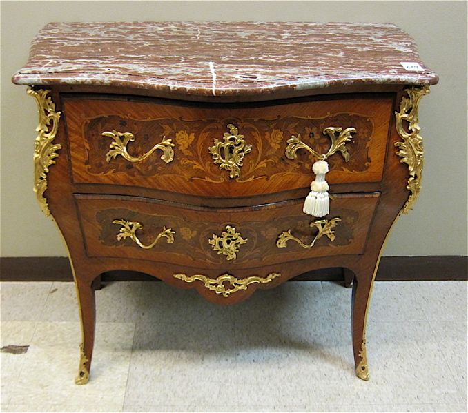 Appraisal: LOUIS XV STYLE PETITE COMMODE an inlaid -drawer commode with