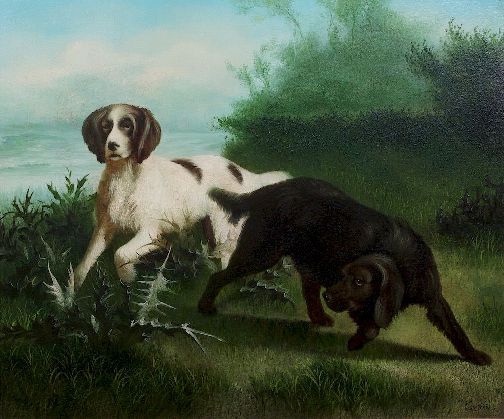 Appraisal: Artist Unknown Late th early th century Dogs in Landscape