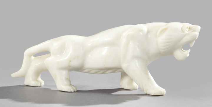 Appraisal: Japanese Meiji Carved White Marble Figure of an Albino Tiger