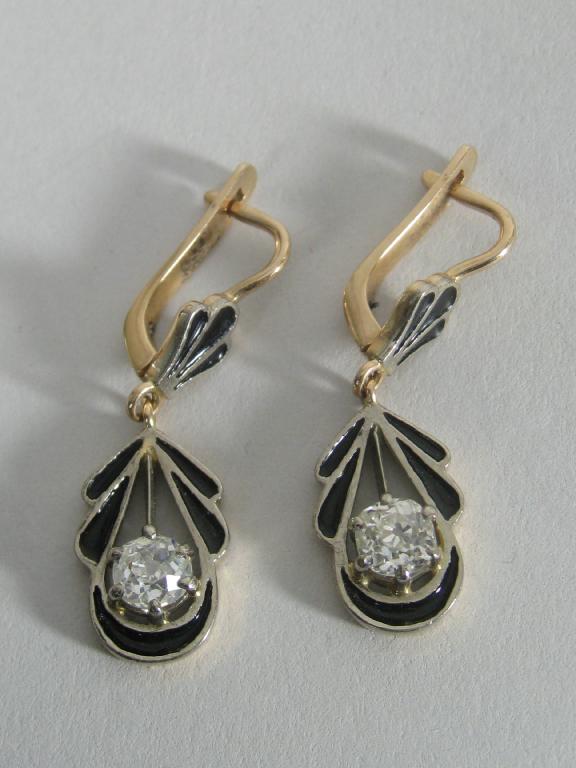 Appraisal: A pair of Diamond and Enamel Earrings each with single