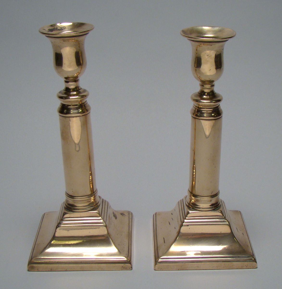 Appraisal: RARE PAIR OF FEDERAL BELL METAL CANDLESTICKS Late th Early