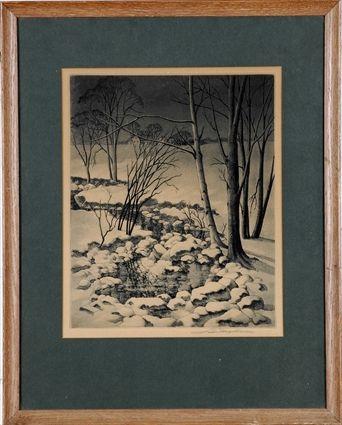 Appraisal: L Margolis Winter Scene Lithograph signed lower right matted and