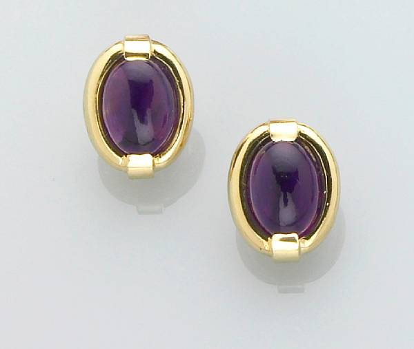 Appraisal: Amethyst Earrings Set with a pair of oval cabochon amethysts