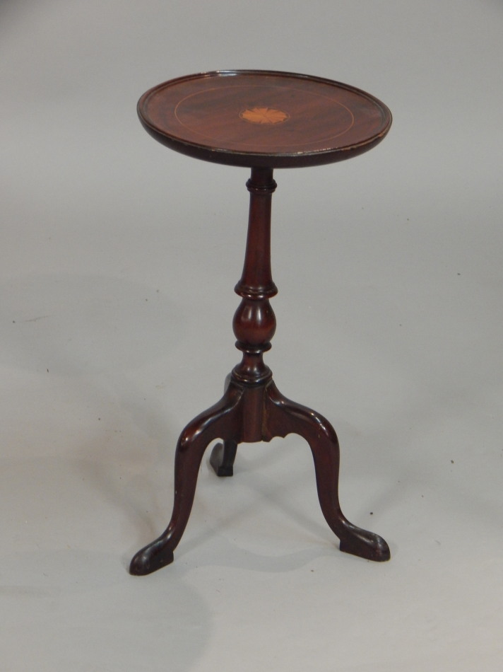 Appraisal: A thC mahogany wine table the circular top inlaid with