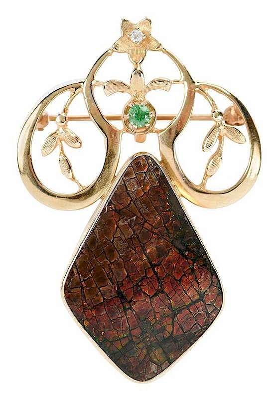 Appraisal: kt Gemstone Pendant and brooch ammolite doublet approx x mm