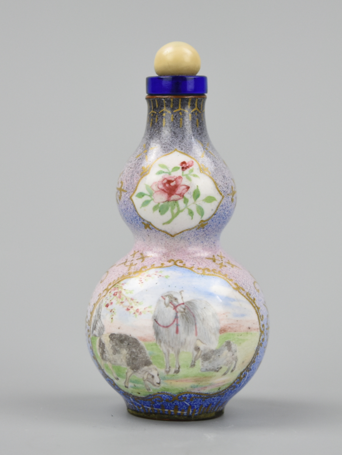 Appraisal: CHINESE DOUBLE-GOURD CANTON ENAMEL SNUFF BOTTLE A Qing Dynasty Chinese