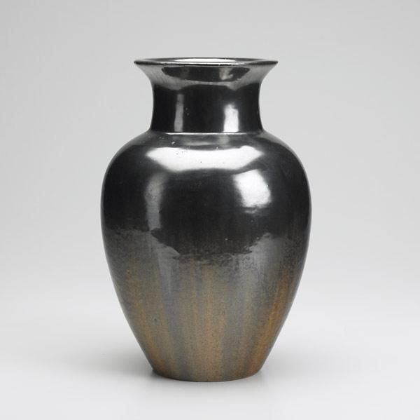 Appraisal: FULPER Tall vase covered in Mirror Black and Copperdust Crystalline