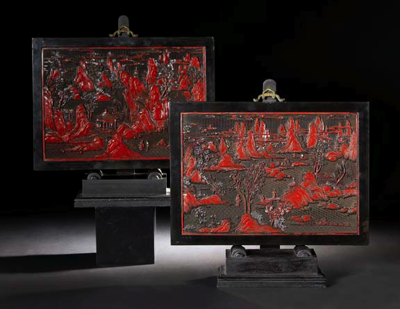 Appraisal: Good Pair of Chinese Framed Lacquer Panels th century each