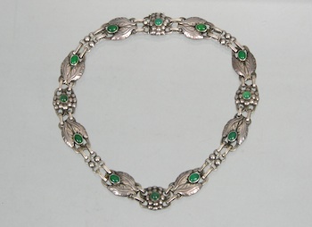 Appraisal: Sterling Silver and Green Onyx Necklace Georg Jensen ca -