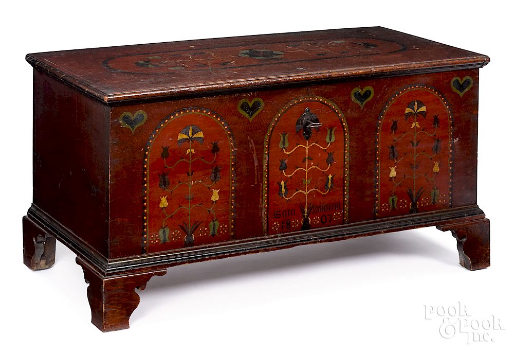 Appraisal: Pennsylvania painted pine dower chest Dauphin County Pennsylvania painted pine