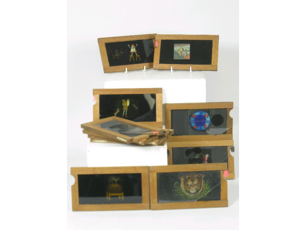 Appraisal: Quantity hand painted and lithographed Magic Lantern Slipping Slides various