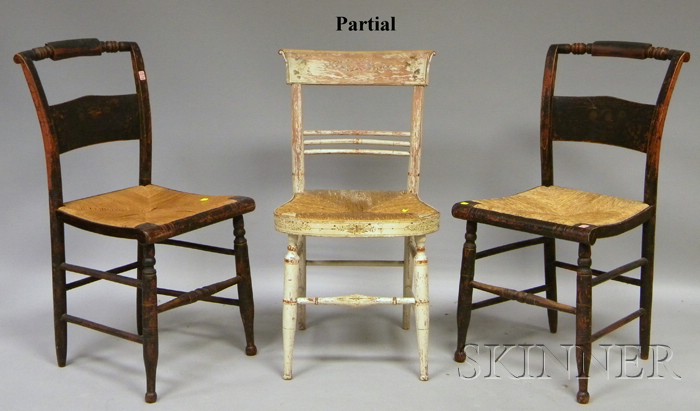 Appraisal: Two Sets of Three Hitchcock-type Painted and Stencil-decorated Side Chairs