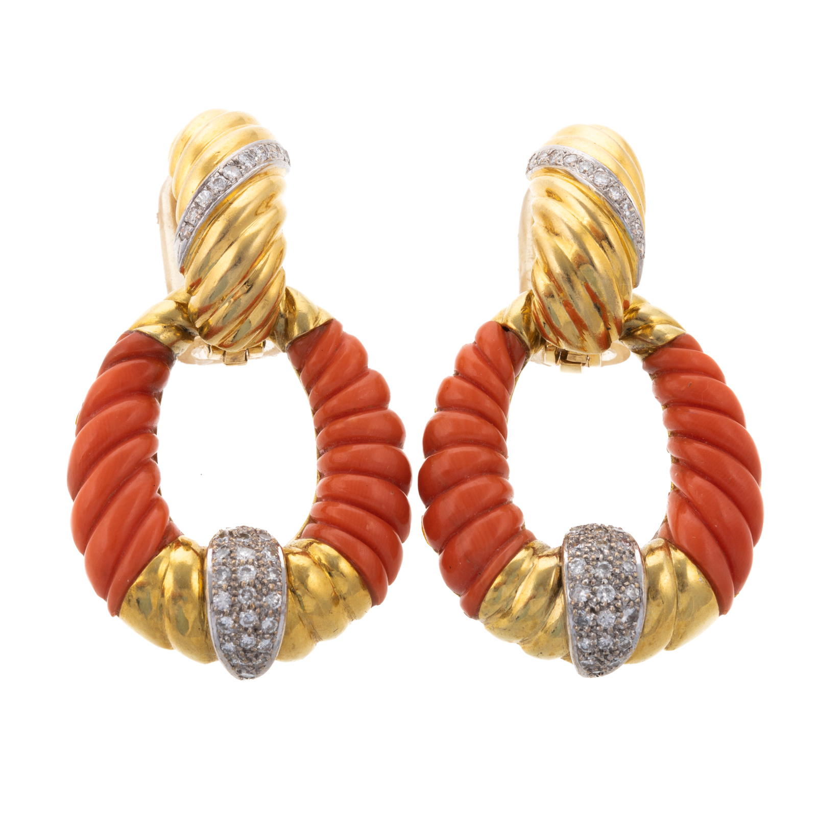 Appraisal: A PAIR OF K YELLOW GOLD CARVED CORAL EARRINGS K