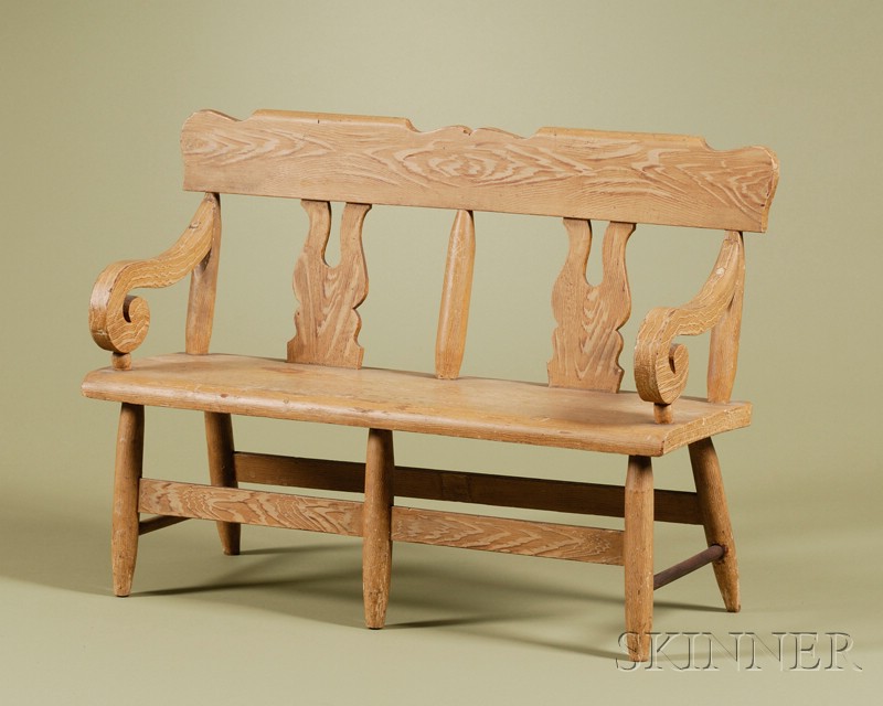 Appraisal: American Classical Miniature Faux Maple Grained Bench c with double