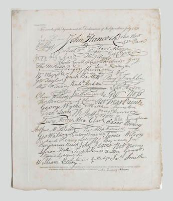 Appraisal: Declaration of Independence engraving Facsimiles of the Signatures John Hancock