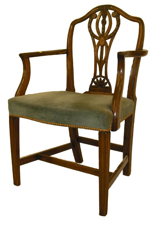 Appraisal: Hepplewhite style carver chair with an arched top rail over