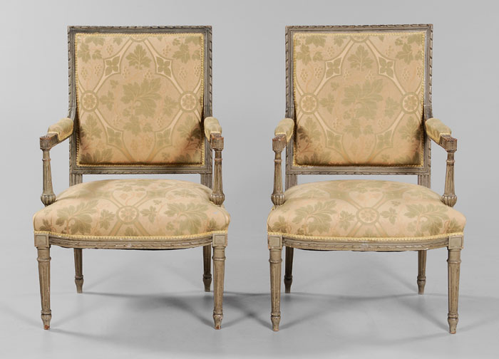 Appraisal: Pair Louis XVI Style Fauteuils French th century each with