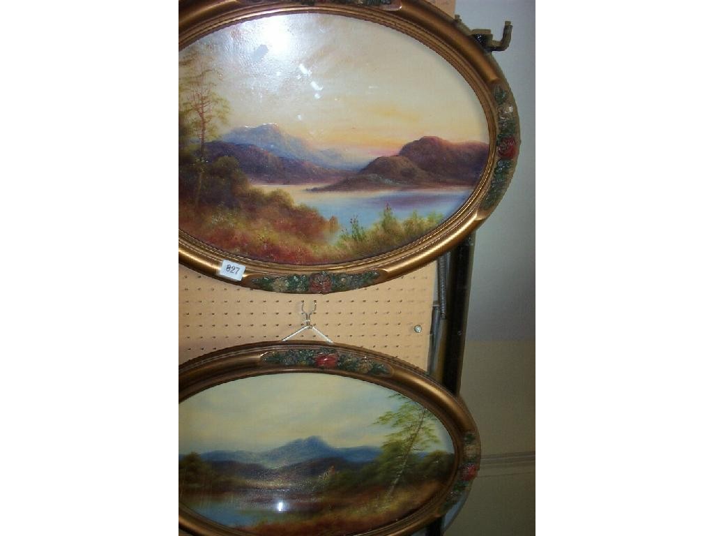 Appraisal: A pair of th century oil painting of oval form