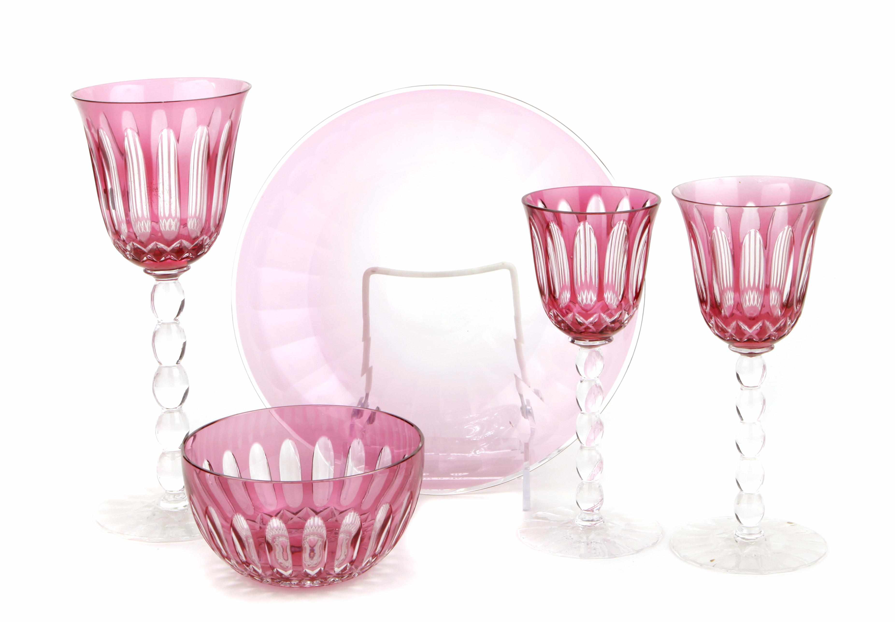 Appraisal: A Continental cranberry and colorless glass part dessert service Comprising