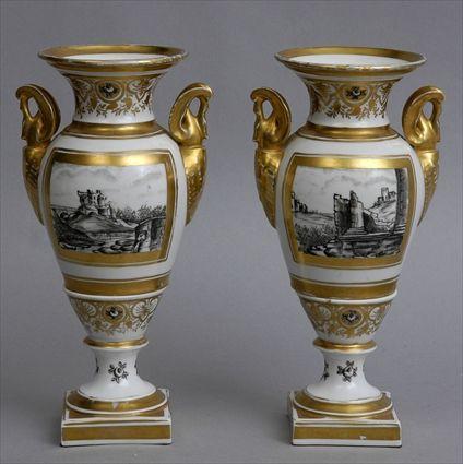 Appraisal: PAIR OF PARIS PORCELAIN MANTEL VASES Each ovoid bowl with