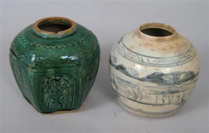 Appraisal: Two Chinese pots One with blue underglazed landscape decoration the