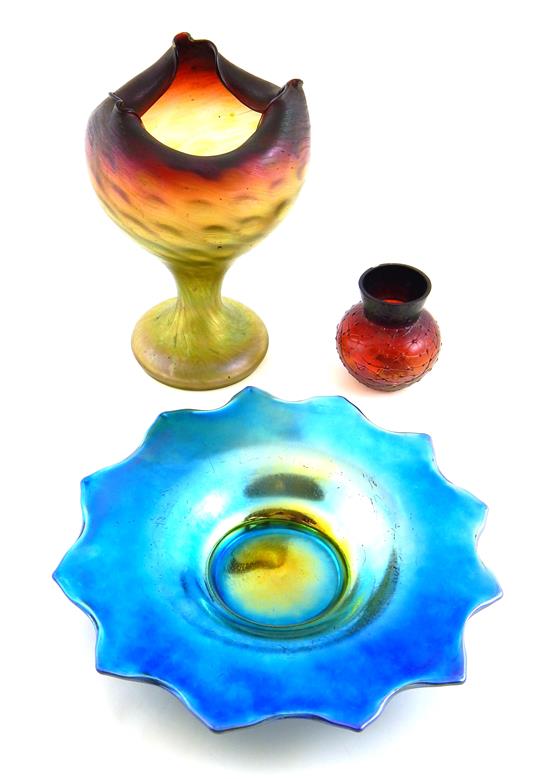 Appraisal: Contemporary art glass three pieces raised glass bowl on pedestal