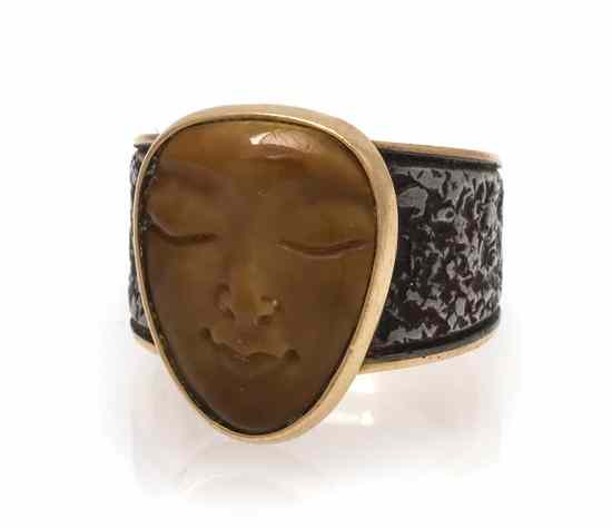 Appraisal: An Karat Yellow Gold Silver and Hardstone Ring containing one