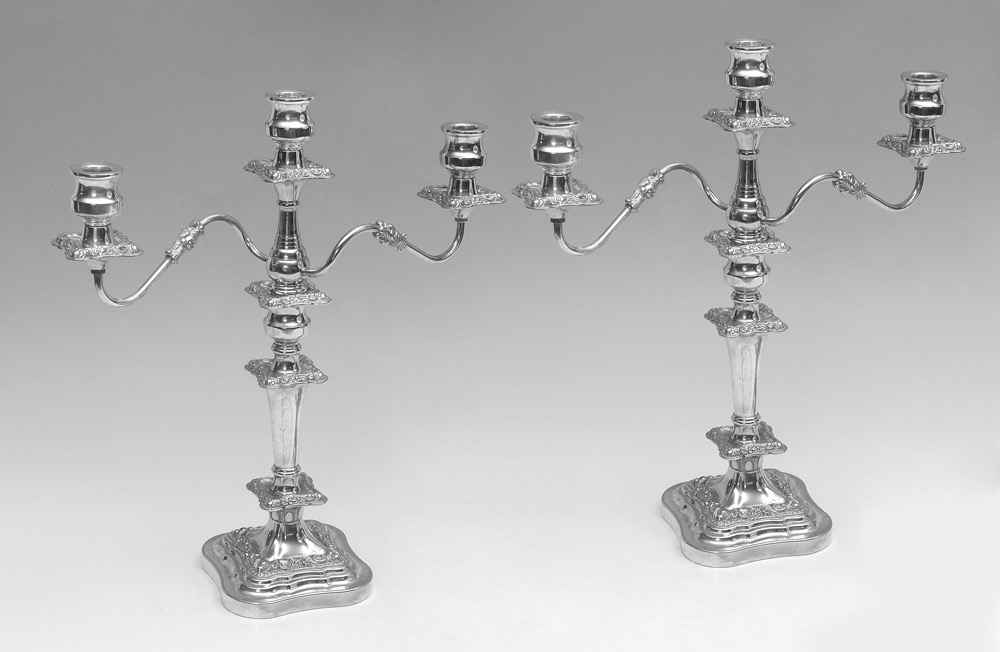 Appraisal: GOLDFEDER SILVERPLATE CANDLEABRA SET light convertible to single light overall