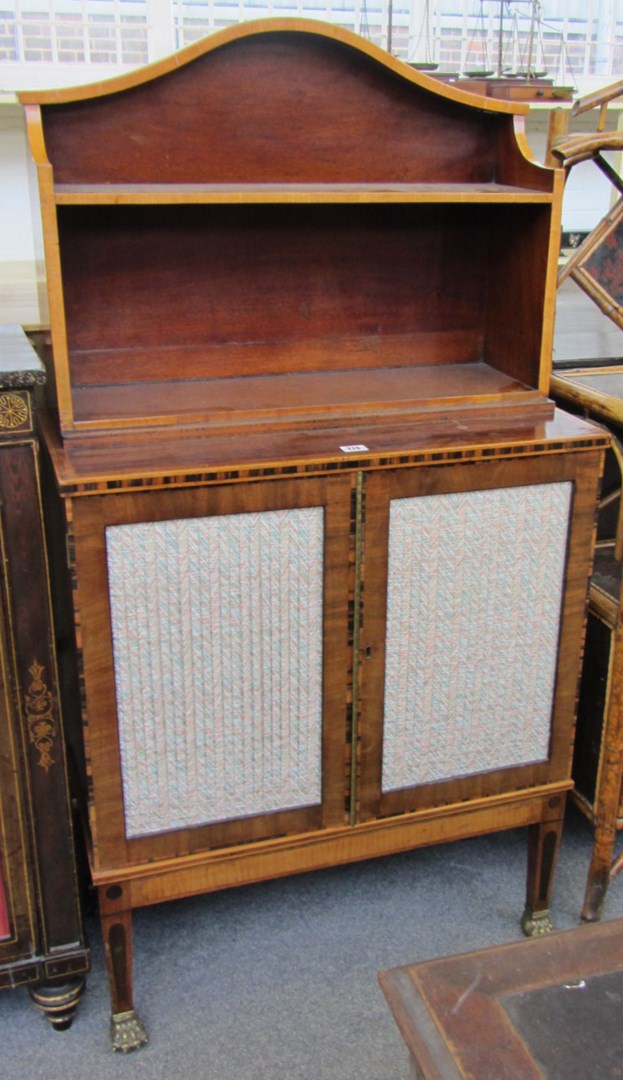 Appraisal: A th century tulipwood banded mahogany side cabinet the open