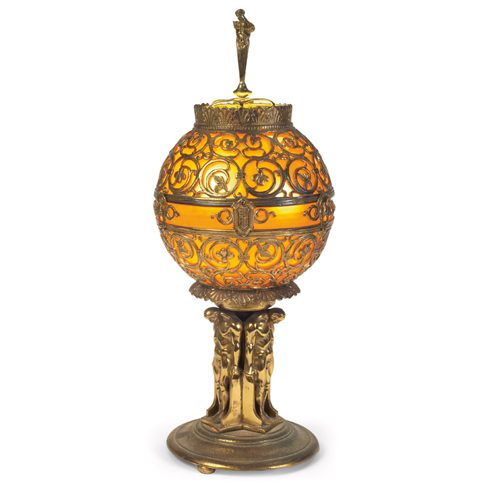 Appraisal: Oscar Bach lamp figural finial at top over a Steuben