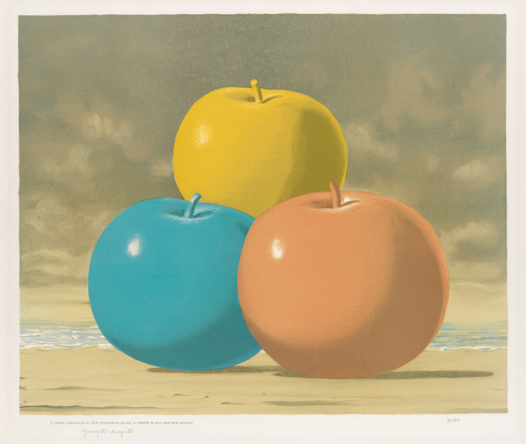 Appraisal: REN MAGRITTE after Trois Pommes Color lithograph circa x mm