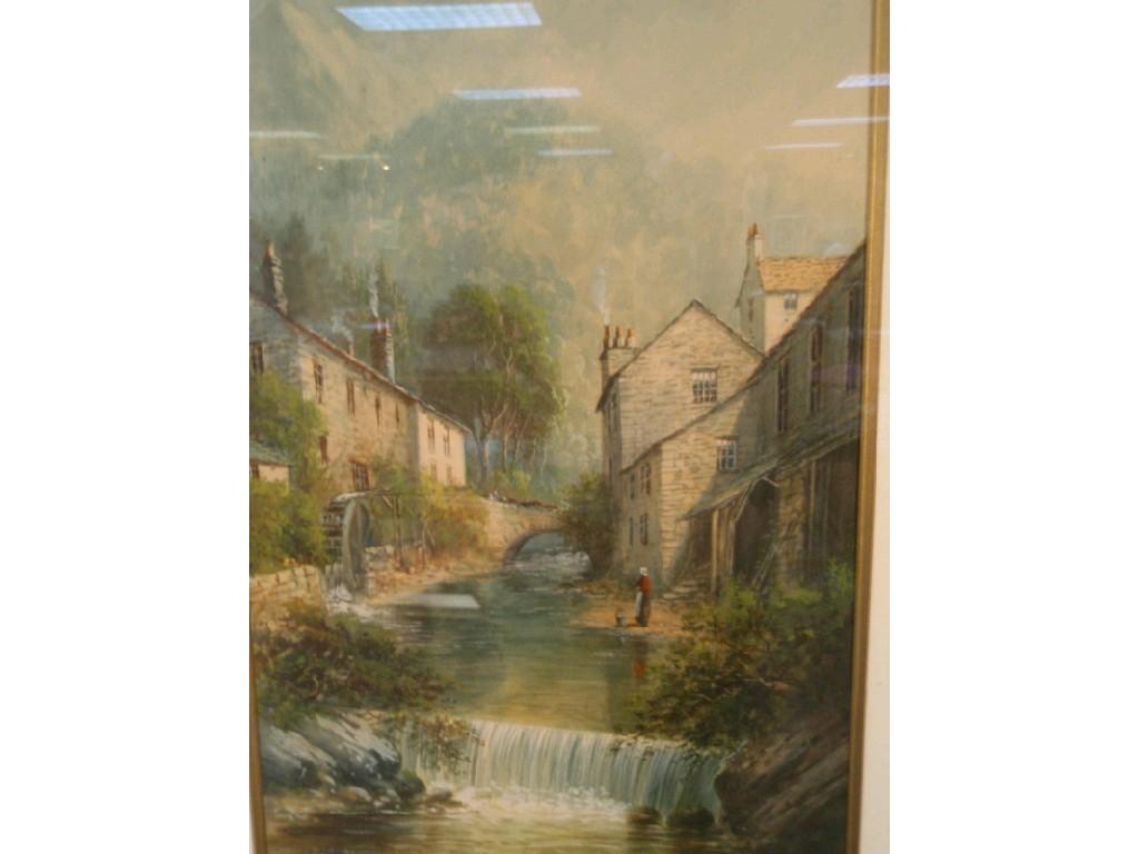 Appraisal: Milton Drinkwater Figure by a millstream with buildings either side