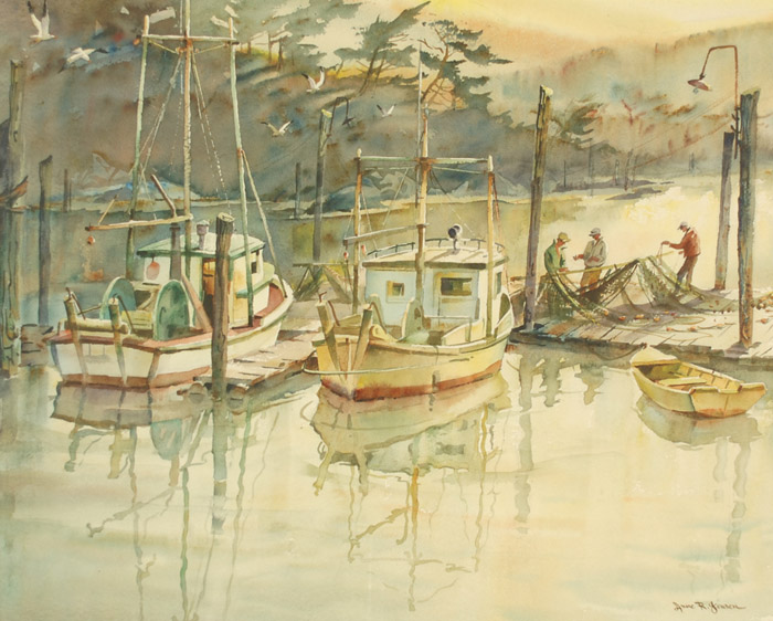 Appraisal: ARNE RUDOLPH JENSEN WATERCOLOR ON PAPER Washington - Titled Gillnetters'