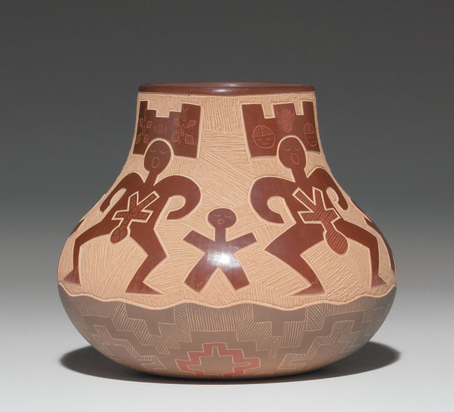 Appraisal: Jody Naranjo Kids and Pots vase Santa Clara Pueblo carved