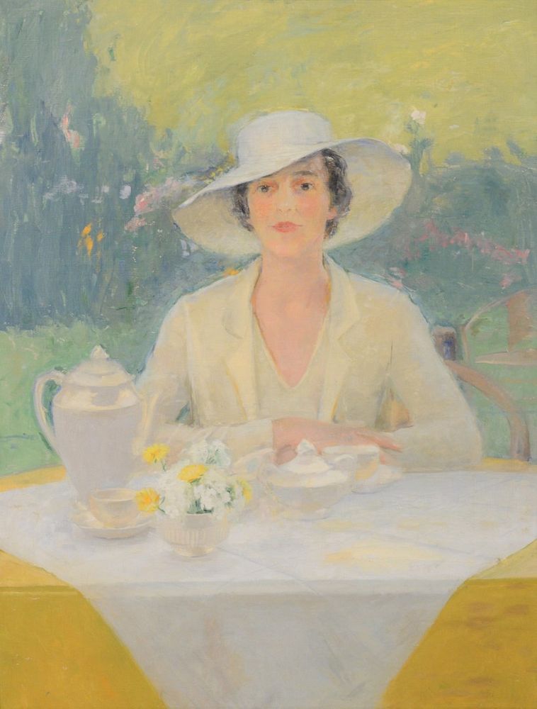 Appraisal: Florence Julian Bach American - Lady Having Tea in Garden