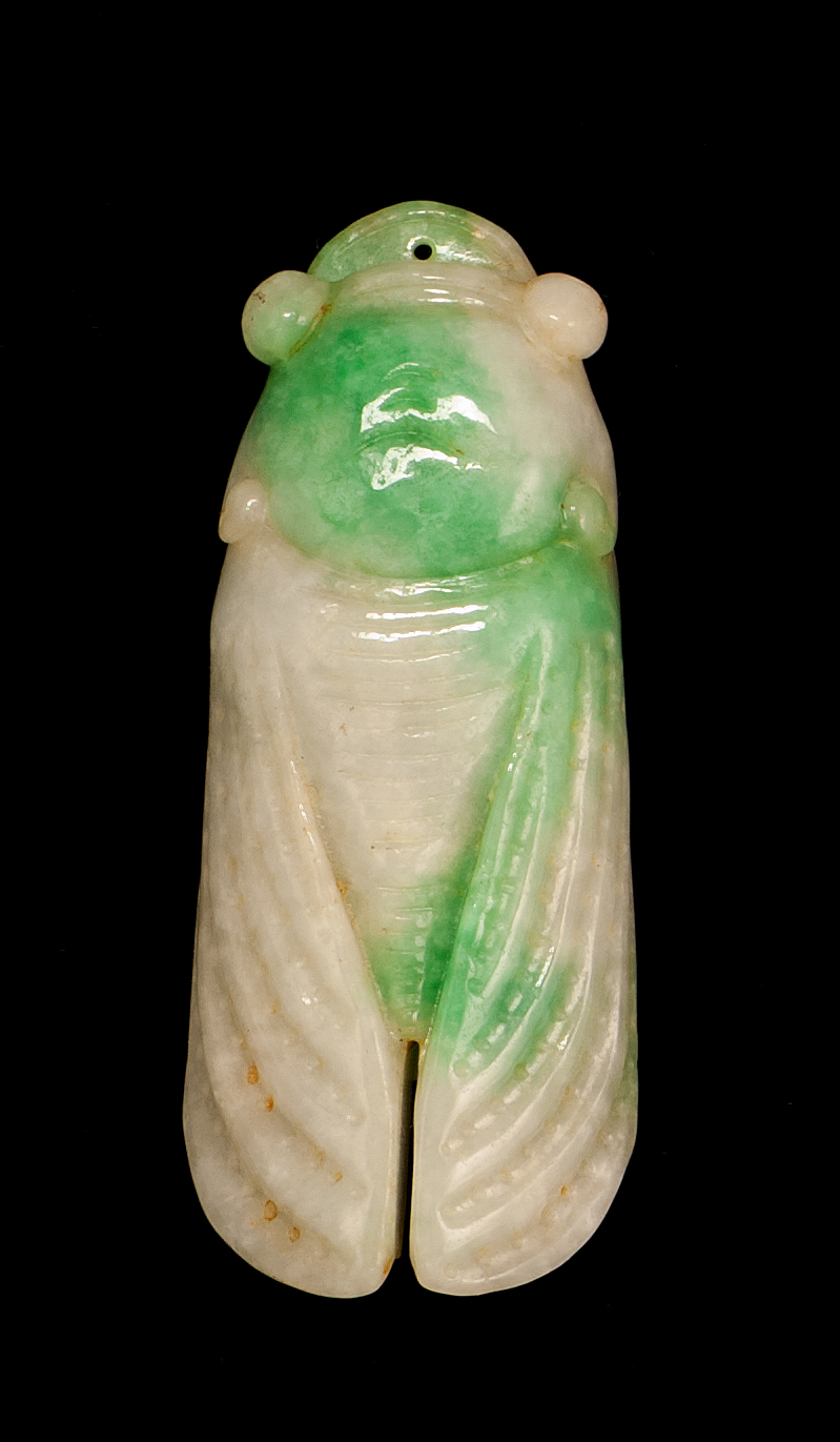 Appraisal: GREEN AND WHITE JADE PENDANT th CenturyIn the form of