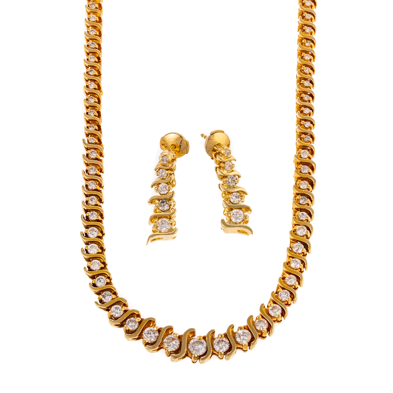 Appraisal: A DIAMOND NECKLACE EARRINGS IN K YELLOW GOLD K yellow