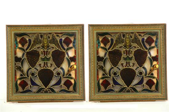 Appraisal: PAIR OF STAINED GLASS WINDOW INSERTS American th century Stained