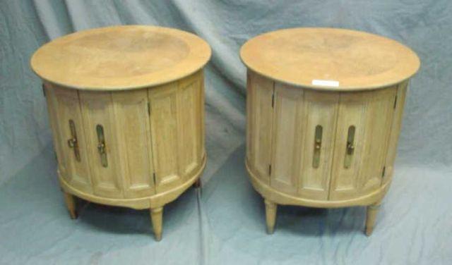 Appraisal: Pair of Drum Form Two Door End Tables Dimensions diameter